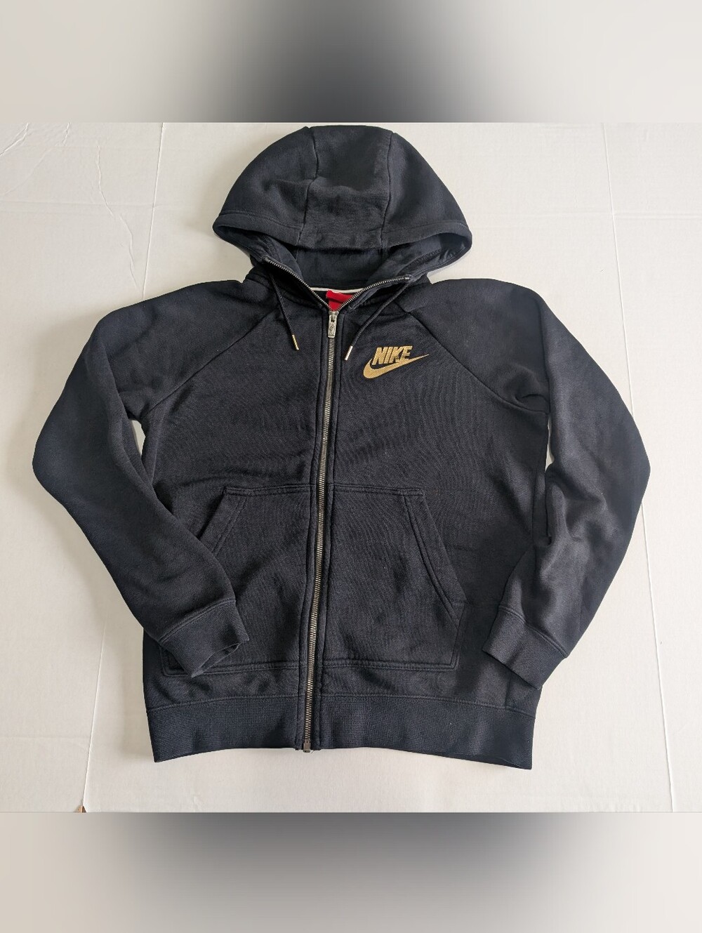 Nike Black/Gold Full Zip Hooded Glitter Logo Sweatshirt XS